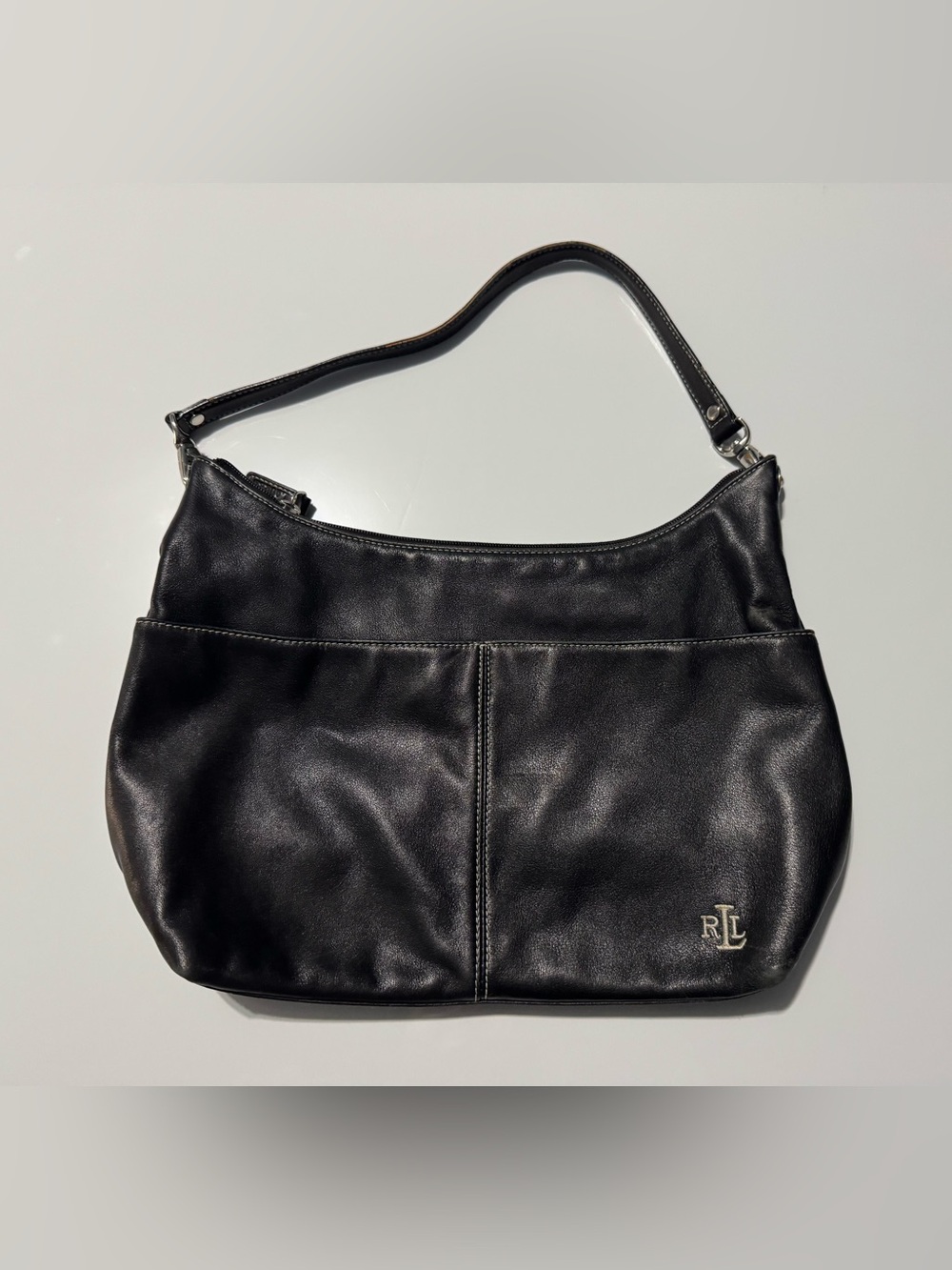 VTG RALPH LAUREN Black Leather Mini Shoulder Bag Purse Soft Y2k 90s Minimal Wear